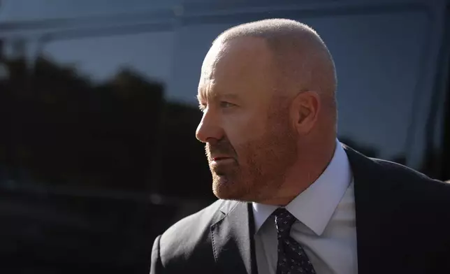 Mathew Bowyer, a Southern California bookmaker who took thousands of sports bets from the former interpreter for baseball star Shohei Ohtani, arrives at federal court for sentencing, Friday, Aug. 29, 2025, in Santa Ana, Calif. (AP Photo/Jae C. Hong)