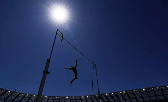 Matt Ludwig competes in the pole vault finals during the U.S. Championships athletics meet in Eugene, Ore., Aug. 2, 2025. (AP Photo/Ashley Landis)