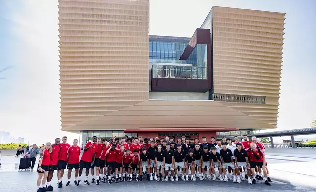 Members of the Manchester United Academy U16 team with young local players and Manchester United legend Phil Jones on a visit to the Hong Kong Palace Museum.