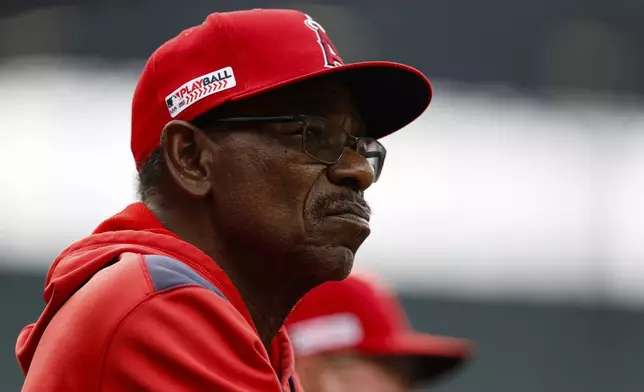 FILE - Los Angeles Angels manager Ron Washington looks on from the dugout during a baseball game against the Baltimore Orioles in Baltimore, June 14, 2025. (AP Photo/Terrance Williams, file)