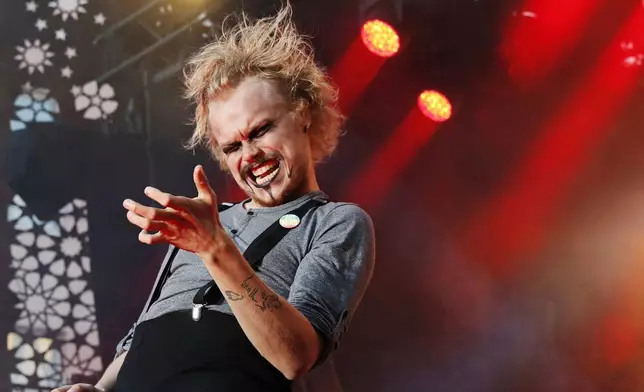 Aapo Rautio "The Angus" of Finland performs during the Air Guitar World Championships final in Oulu, Finland, Friday Aug. 22, 2025. (Eeva Riihela/Lehtikuva via AP)
