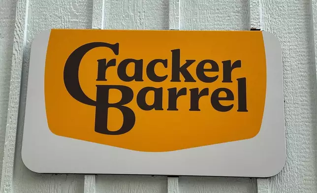 The new Cracker Barrel logo is displayed on Thursday, Aug. 21, 2025, in New York. (AP Photo/Wyatte Grantham-Philips)