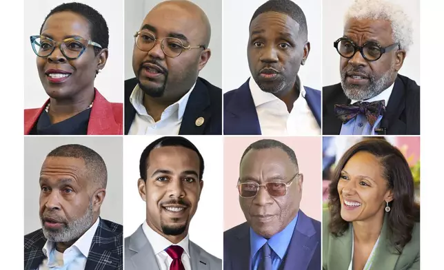 This combo shows from left top, Detroit mayoral candidates: Saunteel Jenkins, Fred Durhal, Solomon Kinloch, Todd Perkins. From left bottom: Detroit mayoral candidates: James Craig, Jonathan Barlow, Joel Haashim, Mary Sheffield. (AP Photo)