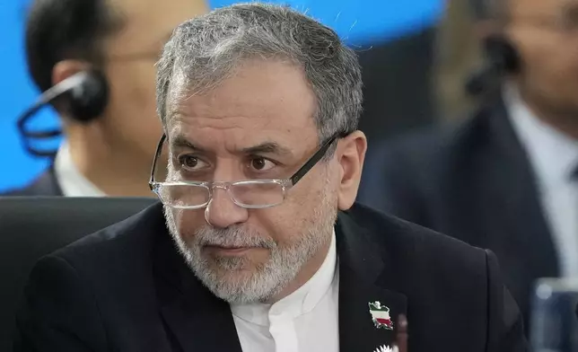FILE -Iran's Foreign Minister Abbas Araghchi attends the 17th annual BRICS summit in Rio de Janeiro, Brazil, July 7, 2025. (AP Photo/Eraldo Peres, File)
