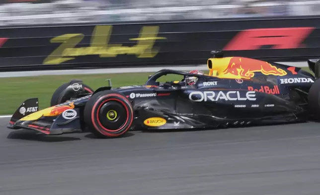Red Bull driver Max Verstappen of the Netherlands in action during the first practice for the Formula One Dutch Grand Prix in Zandvoort, Netherlands, Friday, Aug. 29, 2025. (AP Photo/Patrick Post)