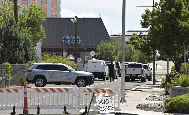 An entrance to the Grand Sierra Resort is closed after a shooting occurred at the resort in Reno, Nev., Monday, July 28, 2025. (AP Photo/Andy Barron)