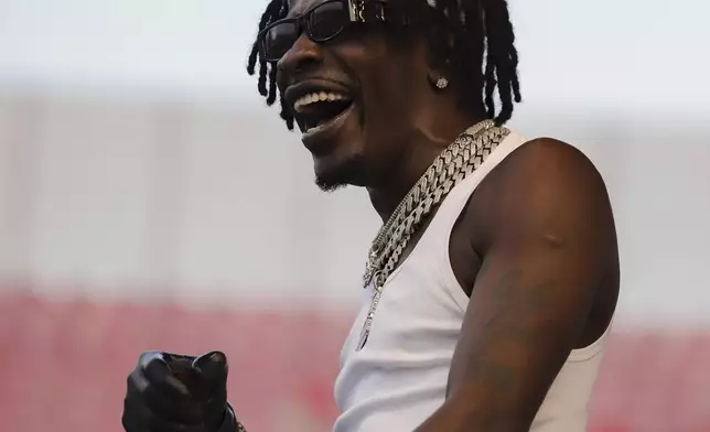 Ghanaian dancehall artist Charles Nii Armah Mensah, known by his stage name Shatta Wale, performs in Accra, Ghana, Sunday, July 6, 2025. (AP Photo/Peniel Brago Amoakohene)