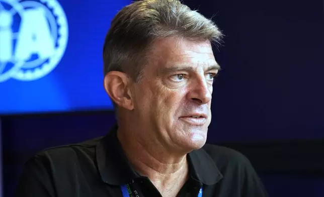 Graeme Lowdon, the team principal of the new Formula One team Cadillac, talks to The Associated Press during an interview at the Silverstone racetrack, ahead of the British Formula One Grand Prix, in Silverstone, England, Sunday, July 6, 2025. (AP Photo/Darko Bandic)
