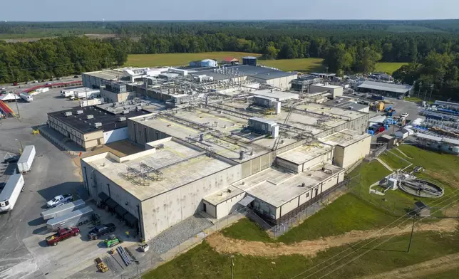 FILE - An aerial view of the Boar's Head processing plant in Jarratt, Va., on Thursday Aug. 29, 2024. (AP Photo/Steve Helber, File)