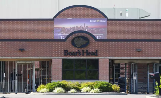 The entrance to a Boar's Head deli meat plant is seen in New Castle, Ind., Wednesday, Aug. 6, 2025. (AP Photo/Michael Conroy)