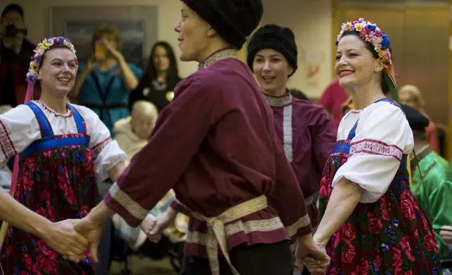 FILE - New Archangel Russian Dancers perform as part of the Alaska Day Festival celebrations on Oct. 18, 2012, in Sitka, the site of the transfer ceremony conveying Alaska from Russia to the United States in 1867. (James Poulson/Daily Sitka Sentinel via AP File)