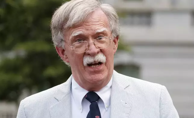 FILE - Then National security adviser John Bolton speaks to media at the White HouseJuly 31, 2019, in Washington. (AP Photo/Carolyn Kaster File)
