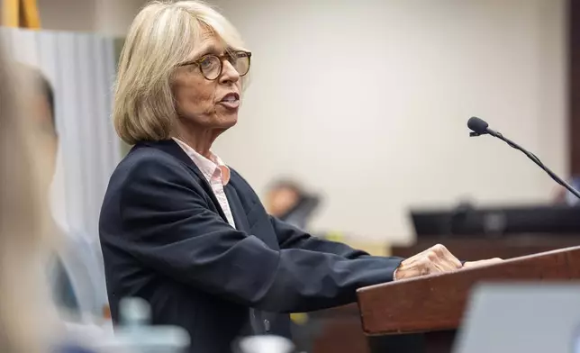 Defense attorney Jackie Fulford presents the defense's opening statement in the trial for Donna Adelson on Friday, Aug. 22, 2025 in Tallahassee, Fla. (Alicia Devine/Tallahassee Democrat via AP, Pool)