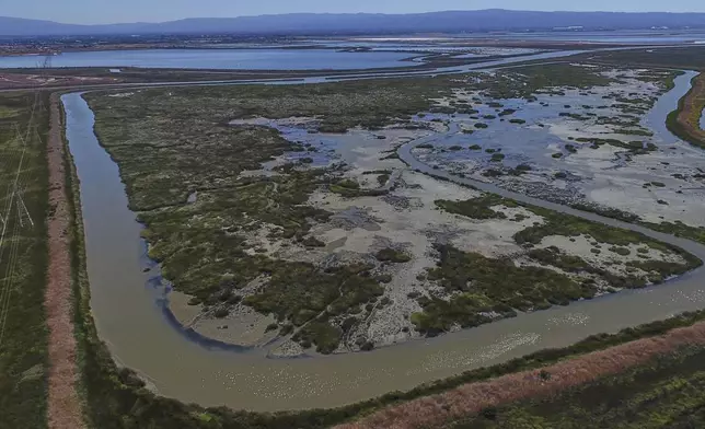 Pond A19, which has been fully restored as part of the South Bay Salt Pond Restoration Project, is visible Thursday, Aug. 14, 2025, in Fremont, Calif. (AP Photo/Godofredo A. Vásquez)