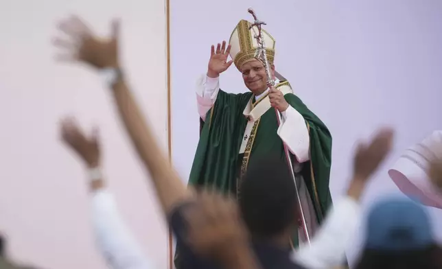 Pope Leo XIV holds a Mass with young people participating in the Youths Jubilee at the Tor Vergata field in Rome, Sunday, Aug. 3, 2025. (AP Photo/Andrew Medichini)
