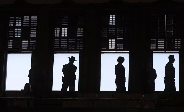Texas troopers watch from the balcony as lawmakers debate a redrawn U.S. congressional map in Texas during a special session, Wednesday, Aug. 20, 2025, in Austin, Texas. (AP Photo/Eric Gay)