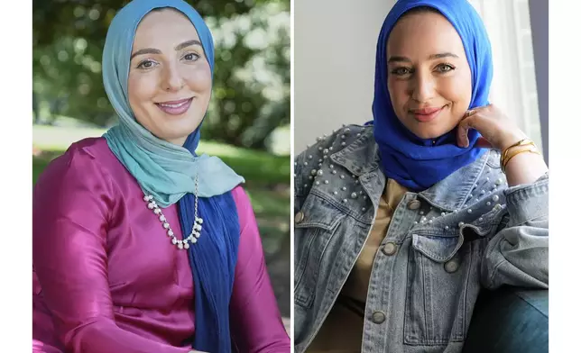 Yasmin Elhady poses in Falls Church, Va, on Aug. 12, 2025, left, and Hoda Abrahim appears at her home on Aug. 11, 2025, in Conroe, Texas. Elhady and Abrahim are matchmakers featured on the series "Muslim Matchmaker" on Hulu. (AP Photo)