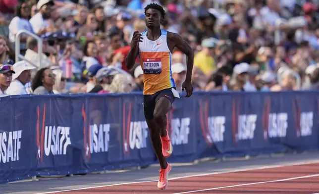 Jacory Patterson wins the second heat of the men's 400-meter semifinal at the U.S. Championships athletics meet in Eugene, Ore., Friday, Aug. 1, 2025. (AP Photo/Abbie Parr)