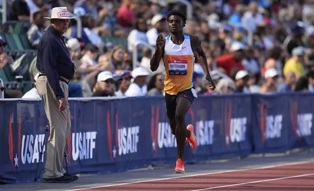 Jacory Patterson wins the second heat of the men's 400-meter semifinal at the U.S. Championships athletics meet in Eugene, Ore., Friday, Aug. 1, 2025. (AP Photo/Abbie Parr)