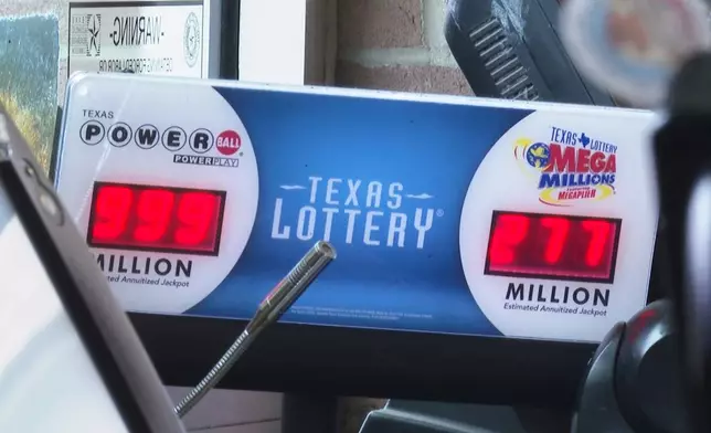 The $1 billion Powerball jackpot is so large that the number doesn't fit on a lottery display at a Fuel City Dallas gas station on Friday, Aug. 29, 2025, in Dallas. (AP Photo/Kendria LaFleur)