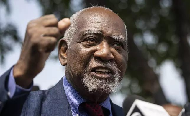 U.S. Rep. Danny Davis announces he'll retire after finishing his 15th term during a news conference outside his 7th Congressional District office on the West Side of Chicago, Thursday, July 31, 2025. (Ashlee Rezin/Chicago Sun-Times via AP)