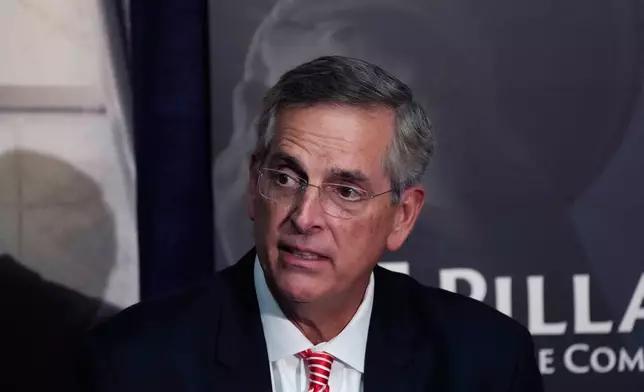 FILE - Georgia Secretary of State Brad Raffensperger participates during an election forum, Thursday, Sept. 19, 2024, in Ann Arbor, Mich. (AP Photo/Carlos Osorio, File)