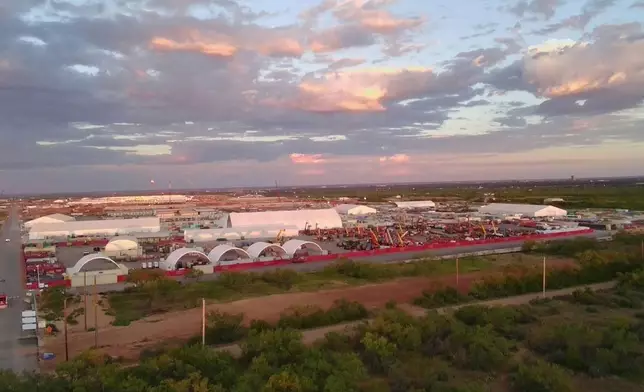 An entrance to the Stargate artificial intelligence data center complex in Abilene, Texas on Monday, Sept. 22, 2025. (AP Photo/Matt O'Brien)