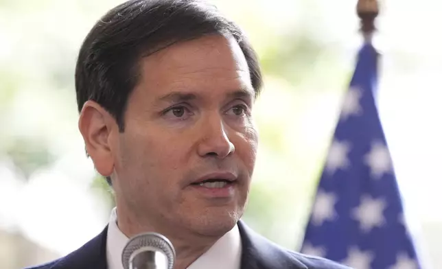 Secretary of State Marco Rubio speaks during a joint news conference with Ecuador's Foreign Minister Gabriela Sommerfeld at the Palacio de Carondelet, in Quito, Ecuador, Thursday, Sept. 4, 2025. (AP Photo/Jacquelyn Martin, Pool)