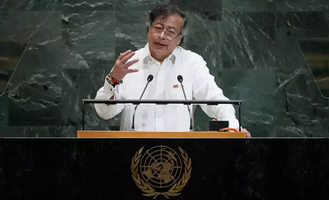 President of Colombia Gustavo Petro Urrego addresses the 80th session of the United Nations General Assembly, Tuesday, Sept. 23, 2025, at U.N. headquarters. (AP Photo/Pamela Smith)
