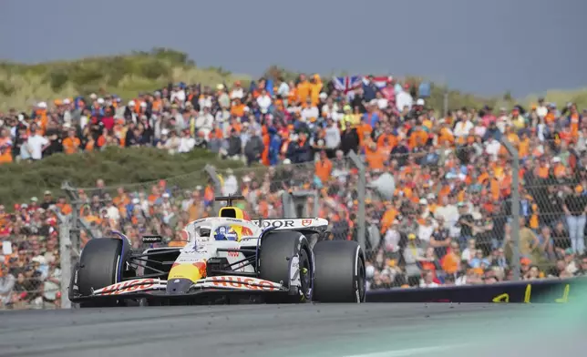 Racing Bulls driver Isack Hadjar of France in action during the Formula One Dutch Grand Prix in Zandvoort, Netherlands, Sunday, Aug. 31, 2025. (AP Photo/Peter Dejong)