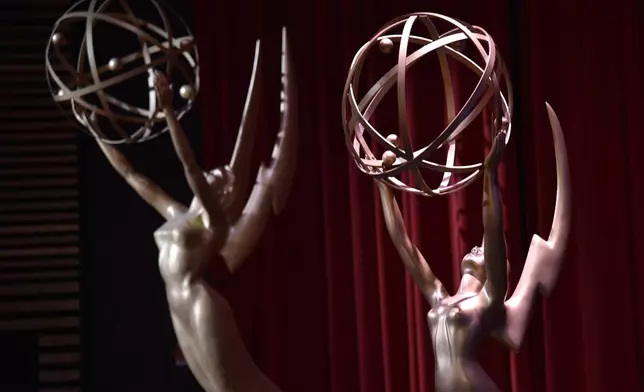 FILE - Emmy statues are seen at the 70th Primetime Emmy Nominations Announcements at the Television Academy's Saban Media Center July 12, 2018, in Los Angeles. (Photo by Chris Pizzello/Invision/AP, File)