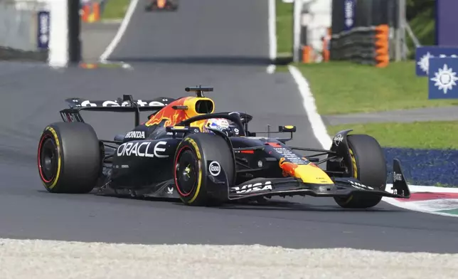 Red Bull driver Max Verstappen of the Netherlands steers his car during the Italian Grand Prix race at the Monza racetrack in Monza, Italy, Sunday, Sept. 7, 2025. (AP Photo/Antonio Calanni)