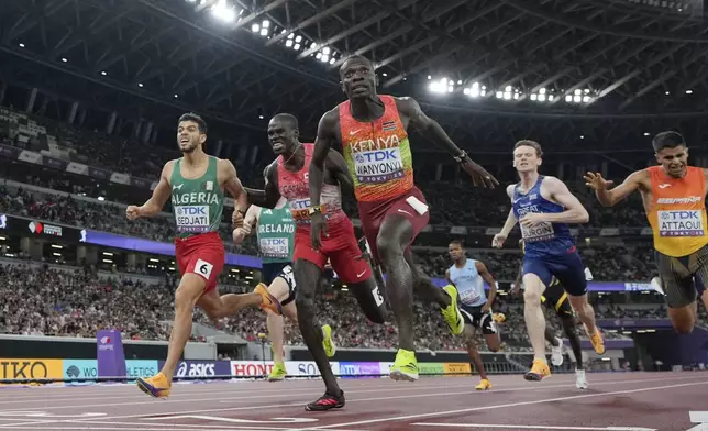 Kenya's Emmanuel Wanyonyi wins the men's 800 meters final at the World Athletics Championships in Tokyo, Saturday, Sept. 20, 2025. (AP Photo/David J. Phillip)