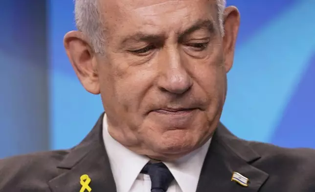 FILE - Israeli Prime Minister Benjamin Netanyahu and U.S. Secretary of State Marco Rubio (not shown) hold a joint press conference at the Prime Minister's Office, during Rubio's visit, in Jerusalem, Monday, Sept. 15, 2025. (Nathan Howard/Pool Photo via AP, File)