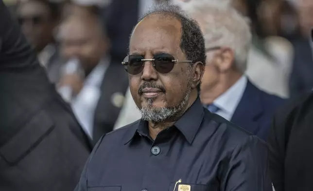 Somalia President Hassan Sheikh Mohamud looks on during the inauguration of the Grand Ethiopian Renaissance Dam in Benishangul-Gumuz, Ethiopia, Tuesday, Sept. 9, 2025. (AP Photo)