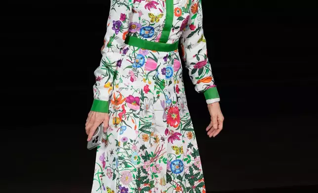 Anna Wintour arrives for the premiere of the short film "The Tiger," directed by Spike Jonze and Halina Reijn, featuring the first looks by Gucci's new creative director, Demna, in Milan, northern Italy, Tuesday, Sept. 23, 2025. (AP Photo/Luca Bruno)