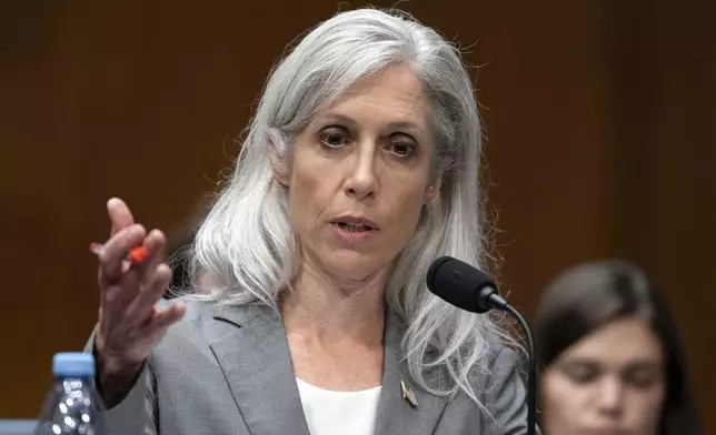Former Centers for Disease Control and Prevention Director Susan Monarez testifies before the Senate Committee on Health, Education, Labor, and Pensions hearing on Capitol Hill, in Washington Wednesday, Sept. 17, 2025. (AP Photo/Jose Luis Magana)
