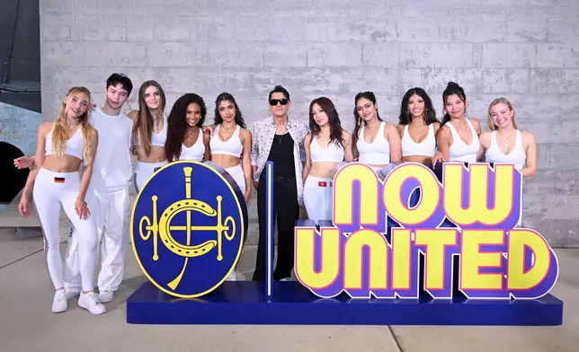 HKJC’s Rising Stars Ambassador Aaron Kwok (centre) with Now United’s new Hong Kong, China member Ariel Tsang (5th right) and other group members.