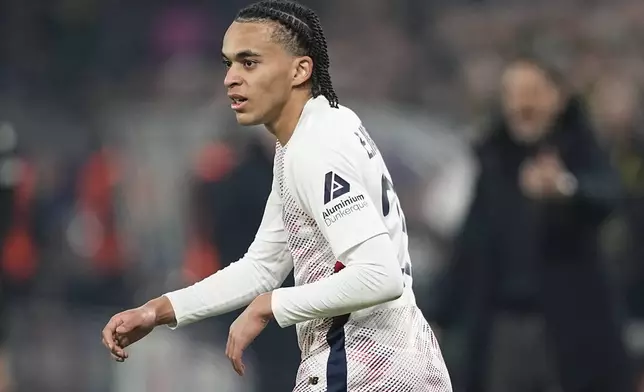 FILE - Lille's Ethan Mbappe during the Champions League round of 16 first leg soccer, between Borussia Dortmund and Lille at the Signa-Iduna Park in Dortmund, Germany, Tuesday, March 4, 2025. (AP Photo/Martin Meissner, File)