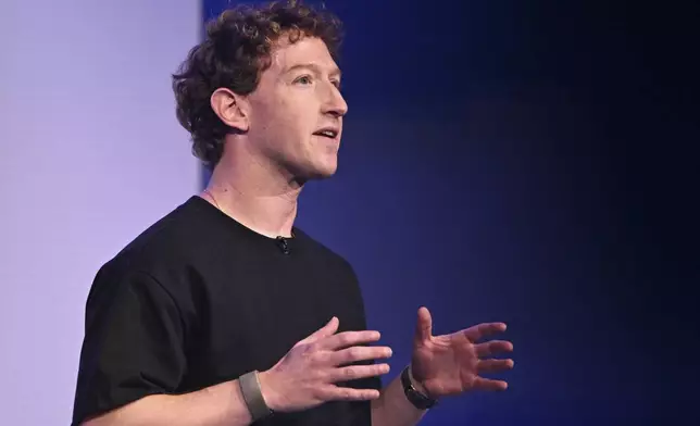 Meta CEO Mark Zuckerberg speaks during the company's Connect developer conference Wednesday, Sept. 17, 2025, in Menlo Park, Calif. (AP Photo/Nic Coury)