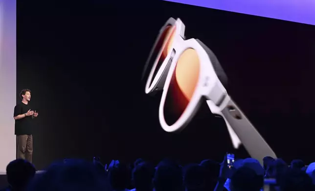 Meta CEO Mark Zuckerberg speaks during the company's Connect developer conference Wednesday, Sept. 17, 2025, in Menlo Park, Calif. (AP Photo/Nic Coury)