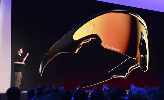 Meta CEO Mark Zuckerberg speaks during the company's Connect developer conference Wednesday, Sept. 17, 2025, in Menlo Park, Calif. (AP Photo/Nic Coury)