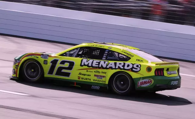 Ryan Blaney heads down the front straight during a NASCAR Cup Series race at New Hampshire Motor Speedway, Sunday, Sept. 21, 2025, in Loudon, N.H. (AP Photo/Charles Krupa)