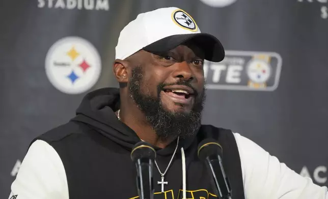 Pittsburgh Steelers head coach Mike Tomlin speaks during news conference after an NFL football game against the Seattle Seahawks, Sunday, Sept. 14, 2025, in Pittsburgh. (AP Photo/Gene J Puskar)