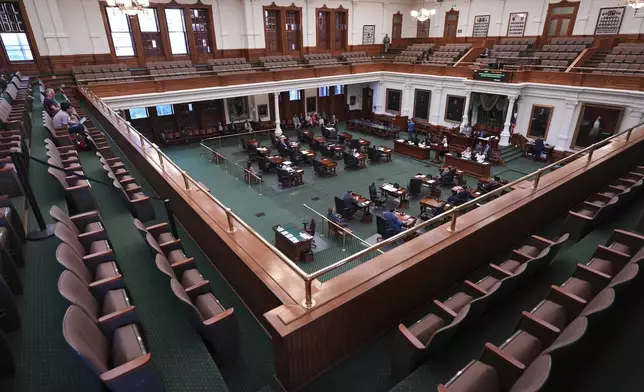 With a mostly empty gallery, Texas senators debate a bill that would add new abortion restrictions, Wednesday, Sept. 3, 2025, in Austin, Texas. (AP Photo/Eric Gay)