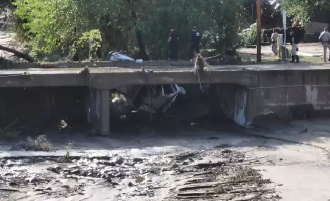Damage from flooding in Globe, Ariz., is seen on Saturday morning, Sept. 27, 2025. (Adam Klepp/KNXV-TV - ABC15 Arizona via AP)