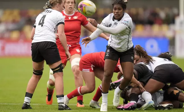 Fiji's Setaita Railumu in action during the Women's Rugby World Cup 2025 Pool B match between Canada and Fiji at the York Community Stadium in York, England, Saturday, Aug. 23, 2025. (Danny Lawson/PA via AP)
