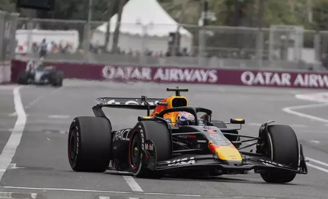 Red Bull driver Max Verstappen of the Netherlands in action during the Azerbaijan Formula One Grand Prix in Baku, Azerbaijan, Sunday, Sept. 21, 2025. (AP Photo/Darko Bandic)