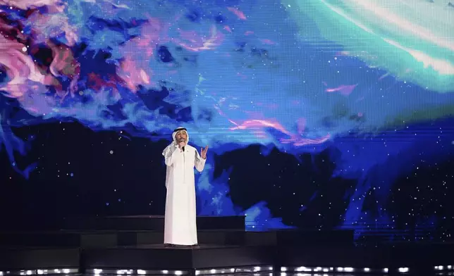 United Arab Emirates's Saif Alali performs the song "A Call for Peace" at the International Music Competition "Intervision" at the Live Arena outside Moscow, Russia, Saturday, Sept. 20, 2025. (AP Photo/Alexander Zemlianichenko)
