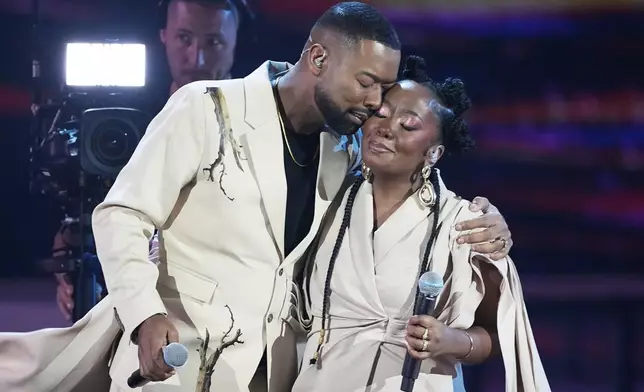 Madagascar's Denise &amp; D-Lain performs the song "Tiako Hanjeky" at the International Music Competition "Intervision" at the Live Arena outside Moscow, Russia, Saturday, Sept. 20, 2025. (AP Photo/Alexander Zemlianichenko)